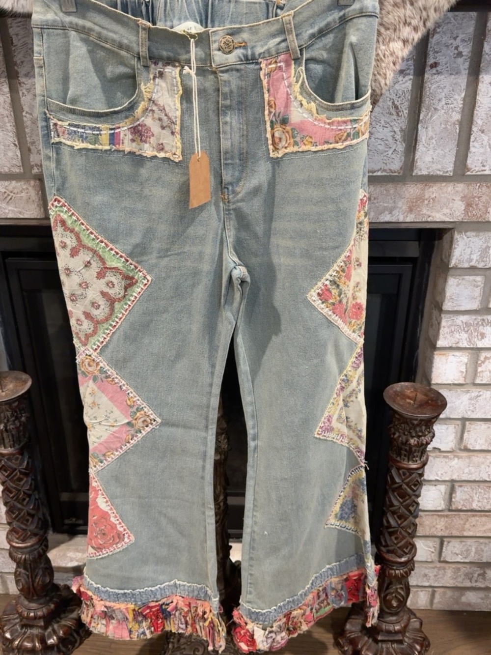 A Rare Bird3-Piece Denim Floral Patchwork Set – Boho Western - Picture 3 of 12
